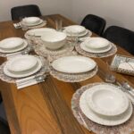 Ekru Kordone Nakışlı Modern Amerikan Servis Supla Ve Runner 6 Kişilik Set