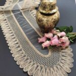 Kadife Detaylı Bej Runner (120x30cm)