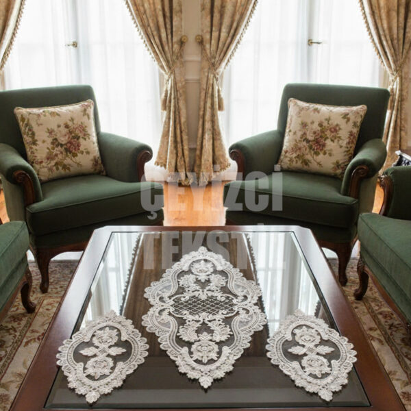 Fransız Dantel Yatak Odası Takımı 3 Parça - Ekru