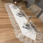 Kadife Dantel Detaylı Krem Runner (140x40cm)