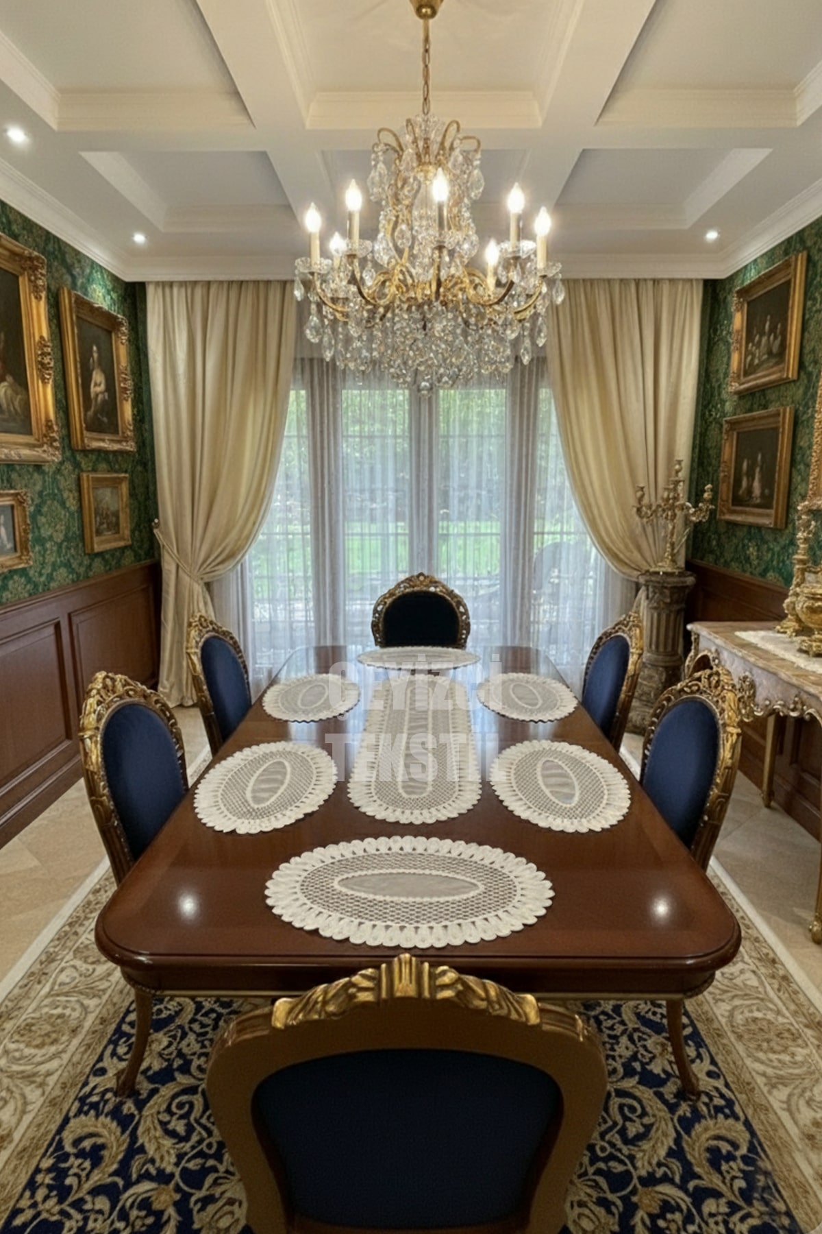 211 Amerikan Servis, 1 Runner 6 Supla Yemek Servis Takımı, Masa Örtüsü Seti, Servis Sunum Seti - Görsel 1