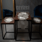 Salon Takımı, Yatak Odası 3 Parça Sehpa Örtüsü, Masa Örtüsü 3 Parça Oda Takımı - Krem Kadife