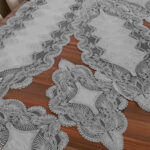 Salon Takımı 5 Parça Dantelli Masa Örtüsü Runner Seti - Gri