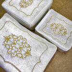 Çeyizlik Gold İşlemeli Kadife Nişan Hurcu 3lü Nişan Gelin Hurcu, Bohça Gelin Hurç Seti - Krem