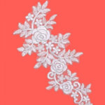 Fransız Dantel Aplik, Gümüş Simli - Ekru Zeminli