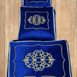 Çeyizlik Gold İşlemeli Kadife Nişan Hurcu 3lü Nişan Gelin Hurcu, Bohça Gelin Hurç Seti - Lacivert