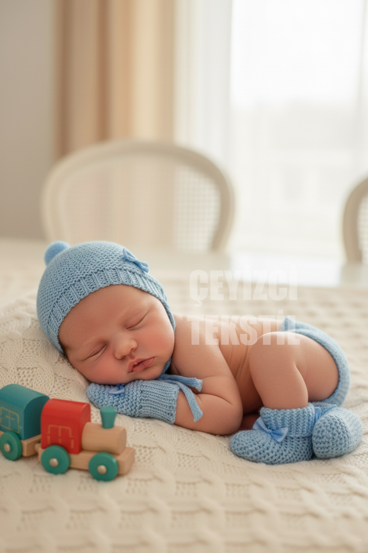 bebemavi Bebek 3lü Patik Şapka Eldiven Takımı - Mavi - Görsel 1