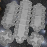 Salon Takımı 5 Parça Dantelli Masa Örtüsü Runner Seti - Gri