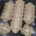 Salon Takımı 5 Parça Dantelli Masa Örtüsü Runner Seti - Kapuçino