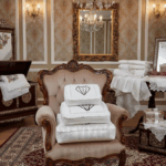 Çeyizlik Damat Figürlü Saten Dantelli Krem 3lü Bohça, Nişan Gelin Damat Hurcu 3lü, Damat Bohçası