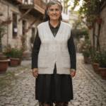 Çeyizlik Yelek, Düğmeli Anne Yeleği, Simli Yelek, Hediyelik Yelek, Gelin Simli Cepli Yelek - Krem