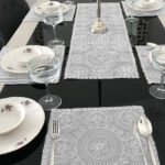 Fransız Dantelli Runner ve Supla Takımı (1 Runner, 6 Supla) Gold Simli