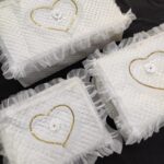 Çeyizlik Saten Kalp İşlemeli Krem 3lü Bohça, Nişan Gelin Damat Hurcu 3lü