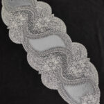 Fransız Dantelli Tek Runner, Kadife Masa Üstü Runner, Masa Örtüsü Runnerı - Gri