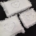 Çeyizlik Saten Kalp İşlemeli Beyaz 3lü Bohça, Nişan Gelin Damat Hurcu 3lü