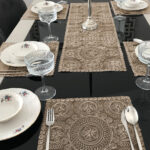 Fransız Dantelli Runner ve Supla Takımı (1 Runner, 6 Supla) Kapuçino