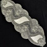 Fransız Dantelli Tek Runner, Kadife Masa Üstü Runner, Masa Örtüsü Runnerı - Krem