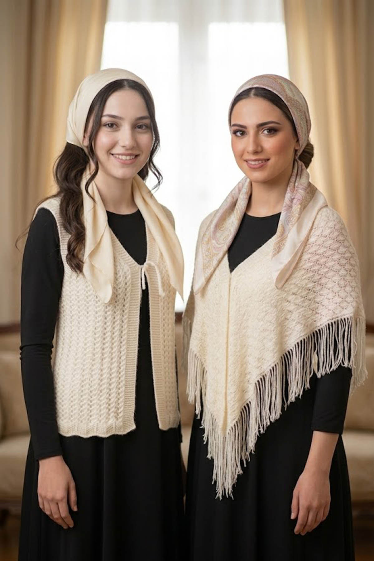 kremsal Gelin Yeleği ve Gelin Şalı, Kristal Simli Çeyizlik Yelek ve Şal - Görsel 1