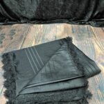 Masa Örtüsü, Dantelli Tek Masa Örtüsü, Oyalı Masa Örtüsü 160x220cm, Çizgili Masa Örtüsü Tek - Siyah