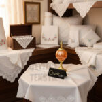 İncili Bohça, İncili İşlemeli Gelin Bohçası, Nişan Bohçası - Krem