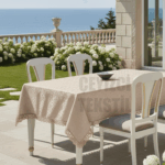 Fransız Güpürlü Leke Tutmaz Tek Masa Örtüsü 150x220cm - Kapuçino