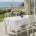 Fransız Güpürlü Leke Tutmaz Tek Masa Örtüsü 150x220 - Krem