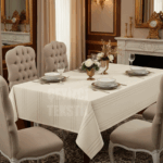 Çizgili Tek Masa Örtüsü Krem