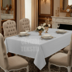 Çizgili Tek Masa Örtüsü Gri