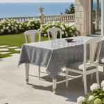 Fransız Güpürlü Leke Tutmaz Tek Masa Örtüsü 150x220cm - Gri