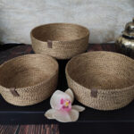 3lü Çok Amaçlı Hasır Sepet - Kahverengi