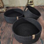 3lü Çok Amaçlı Hasır Sepet - Siyah