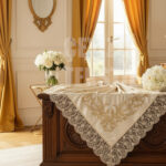 Çeyizlik Bohça, Saten Bohça Dantelli Nişan Bohçası - Kadife Kapuçino