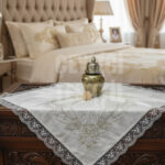 Çeyizlik Bohça, Saten Bohça Dantelli Nişan Bohçası - Krem Kadife