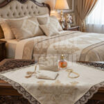 Çeyizlik Bohça, Saten Bohça Dantelli Nişan Bohçası - Kadife Kapuçino Dar Güpür