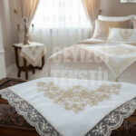 Fransız Güpürlü Işlemeli, Çeyizlik Saten Lüks Bohça, Nişan Bohçası