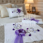 Kadife Çeyizlik Havlu, Nişan Havlusu Kadife Kurdelalı, Kurdele İşi Dantelli Havlu