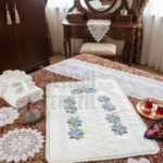 Kanaviçe İşlemeli Etamin Kumaş Seccade - Mavi