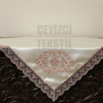 Fransız Güpürlü Işlemeli, Çeyizlik Saten Lüks Bohça, Nişan Bohçası