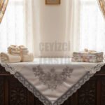 Fransız Güpürlü Işlemeli, Çeyizlik Saten Lüks Bohça, Nişan Bohçası