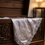 Fransız Güpürlü Işlemeli, Çeyizlik Saten Lüks Bohça, Nişan Bohçası