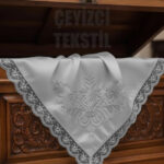 Fransız Güpürlü Işlemeli, Çeyizlik Saten Lüks Bohça, Nişan Bohçası - Gri