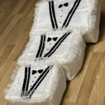 Çeyizlik Damat Figürlü Saten Dantelli Krem 3lü Bohça, Nişan Gelin Damat Hurcu 3lü, Damat Bohçası