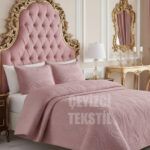 Çift Kişilik Dantelsiz Yatak örtüsü Pudra