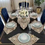 Amerikan Servis, 1 Runner 6 Supla Yemek Servis Takımı, Masa Örtüsü Seti, Servis Sunum Seti - Kahve