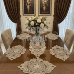 Amerikan Servis, 1 Runner 6 Supla Yemek Servis Takımı, Masa Örtüsü Seti, Servis Sunum Seti - Kahve