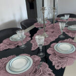 Amerikan Servis, 1 Runner 6 Supla Yemek Servis Takımı, Masa Örtüsü Seti, Servis Sunum Seti - Pudra