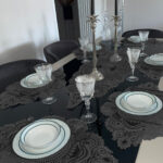 Amerikan Servis, 1 Runner 6 Supla Yemek Servis Takımı, Masa Örtüsü Seti, Servis Sunum Seti - Siyah