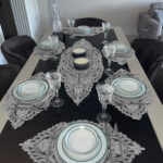 Amerikan Servis, 1 Runner 6 Supla Yemek Servis Takımı, Masa Örtüsü Seti, Servis Sunum Seti - Gri