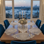 Nakışlı Supla Runner Seti Modern Amerikan Servis Takımı 6 Kişilik Set Kahve