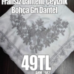 Fransız Dantelli Çeyizlik Bohça Gri Dantel